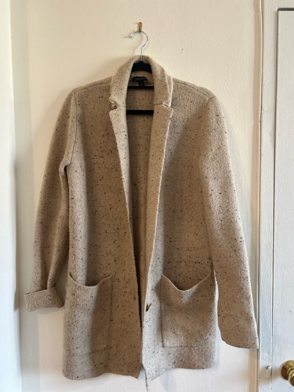 Ann Taylor Oatmeal Speckled Open-Front Cardigan